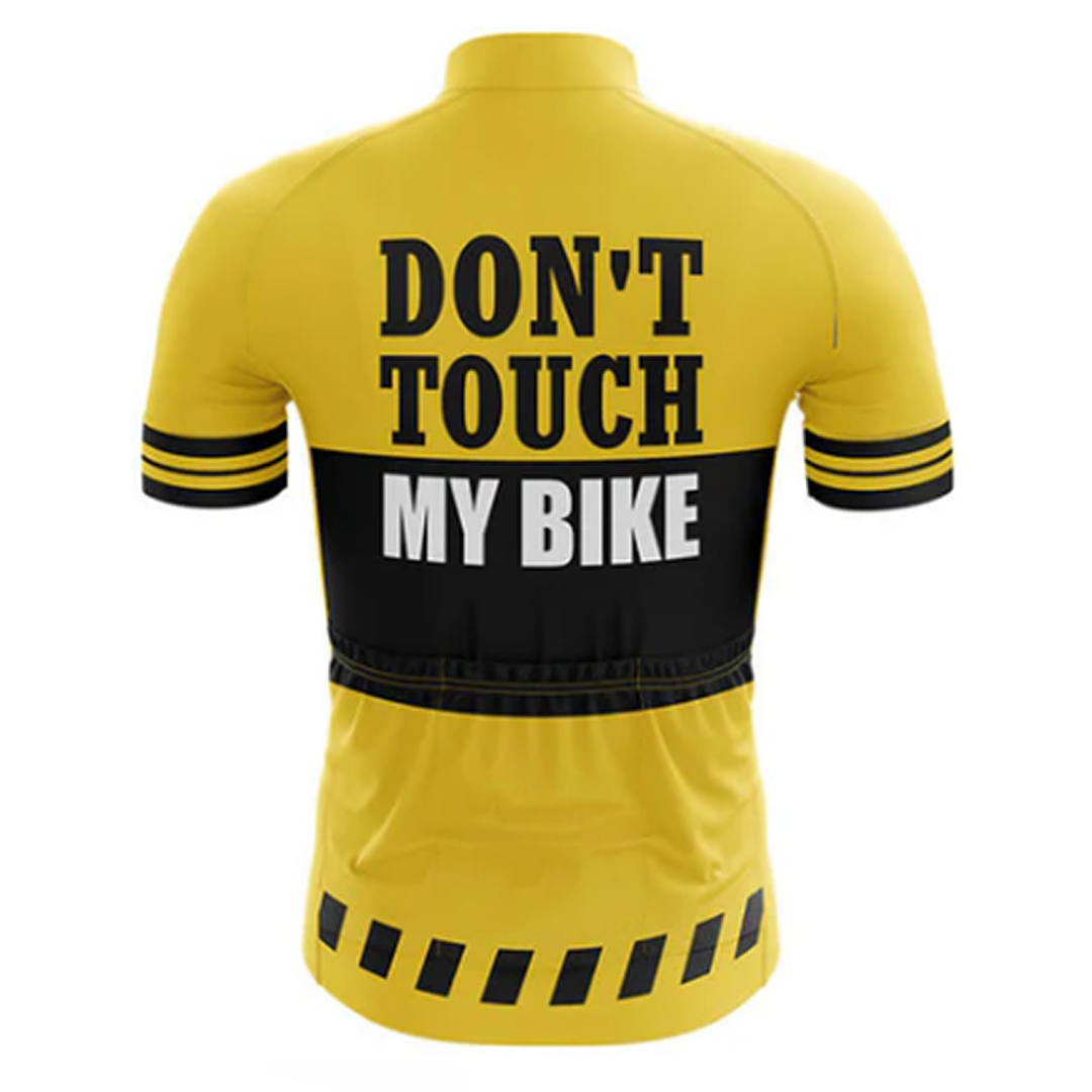 Funny cycling jersey with a bold "Don't Touch My Bike" statement. Ideal for riders who love humor and performance. | Cycling Supreme
