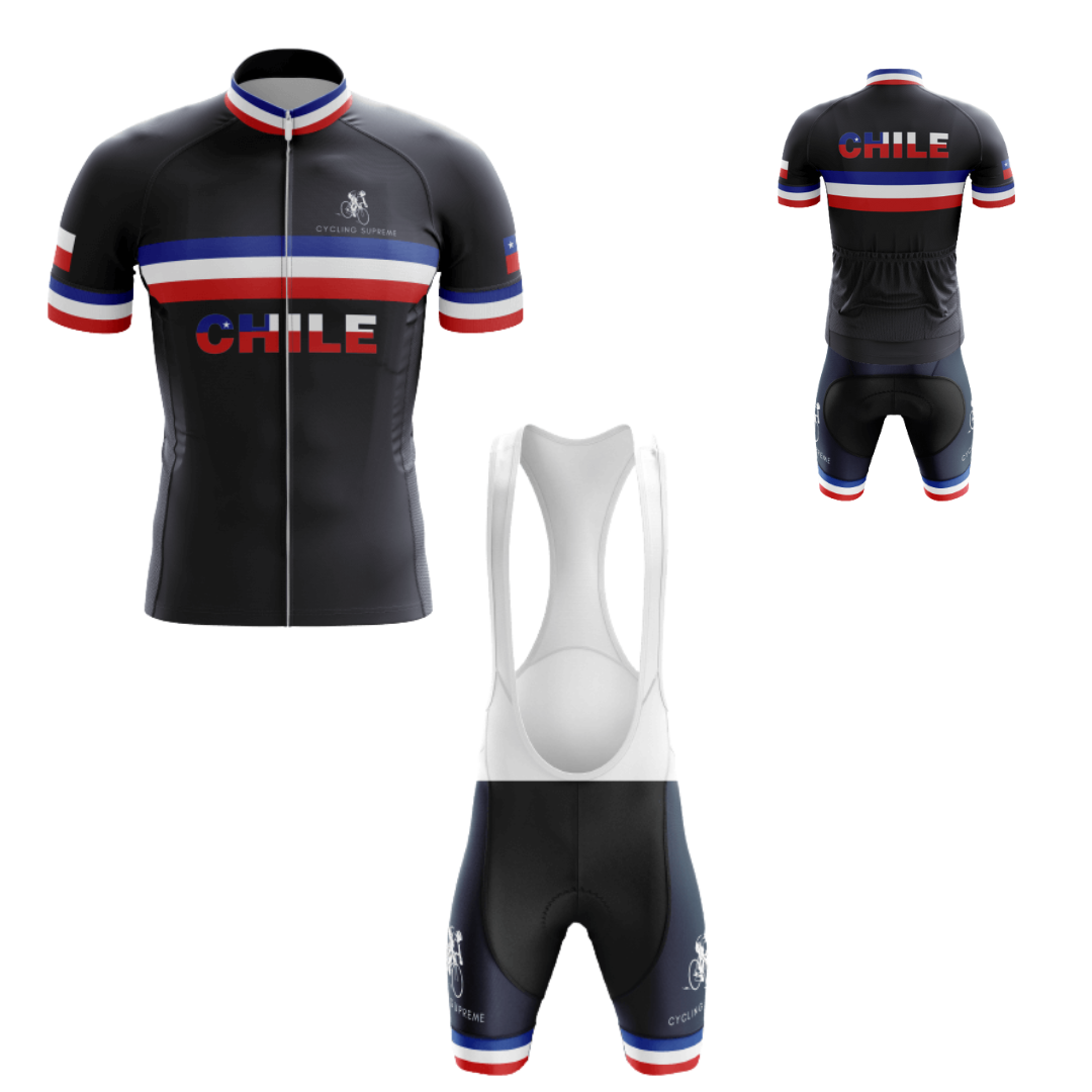 Men's Chile Black Flag cycling kit featuring a sleek black flag design with breathable fabric for a stylish, high-performance ride  | Cycling Supreme