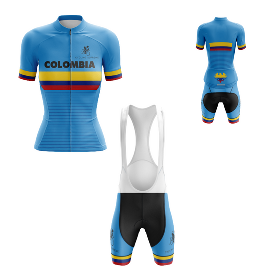Women's cycling kit with the Colombia Flag design for a vibrant ride | Cycling Supreme