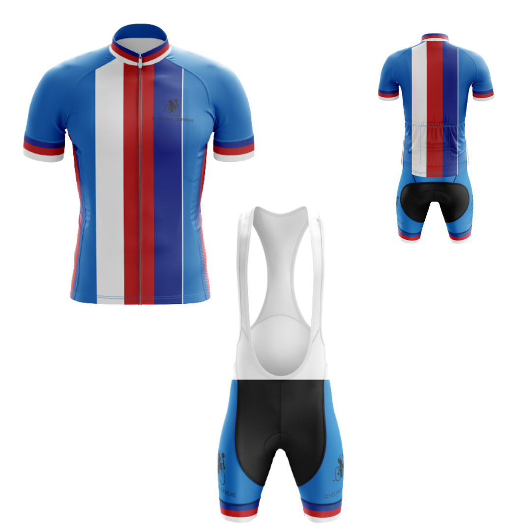 Men's Czech Republic Flag Stripes cycling kit featuring a striped design inspired by the Czech flag and breathable fabric for comfort | Cycling Supreme