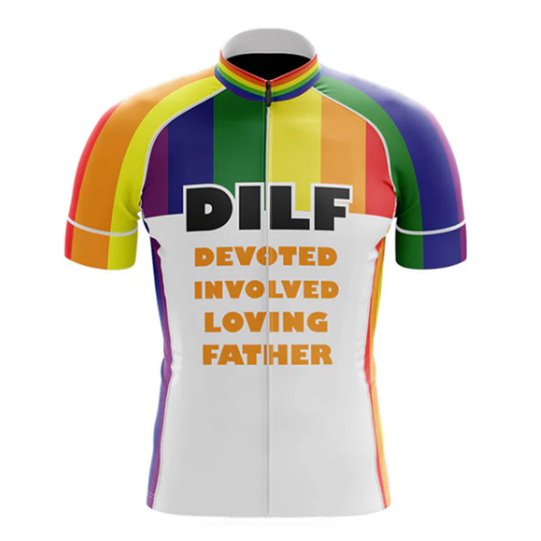 Bold and eye-catching men's cycling jersey with the "D.I.L.F." print. Comfortable and breathable for every ride. | Cycling Supreme