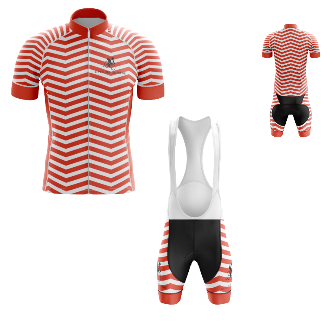 Men's Thanksgiving Red Wave cycling kit showcasing a festive red wave design and breathable fabric for comfort on every ride | Cycling Supreme