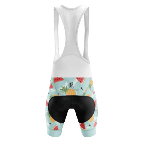 Fun unisex bib shorts featuring watermelon and pineapple designs. | Cycling Supreme