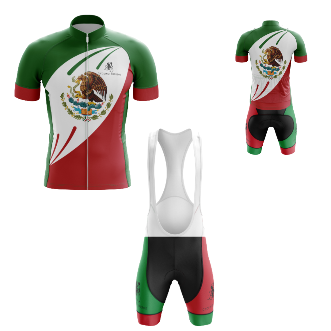 Men's Mexico Flag cycling kit showcasing the Mexican flag design and breathable fabric for a patriotic and comfortable fit | Cycling Supreme
