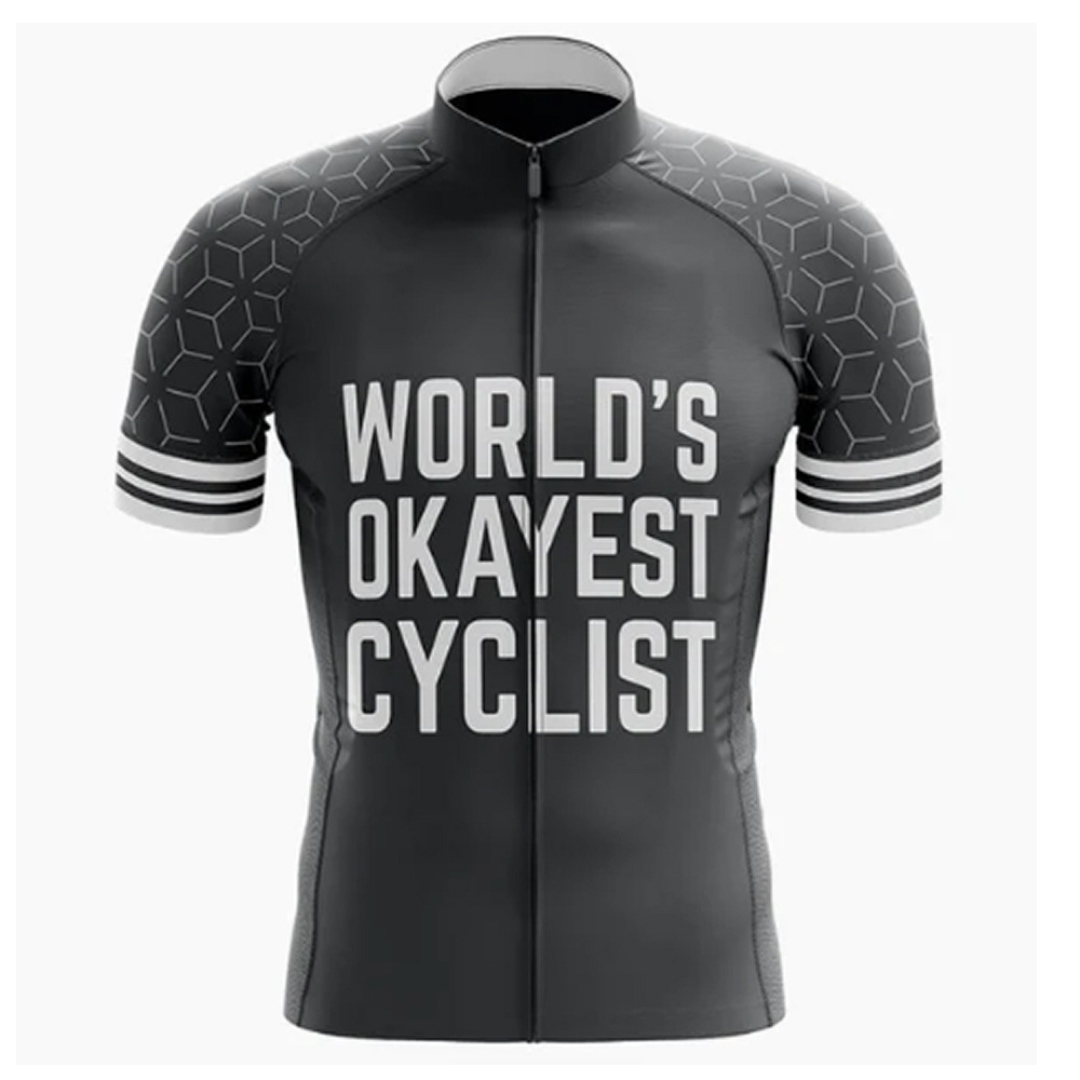 Hilarious and stylish cycling jersey with the "World's Okayest Cyclist" design. Great for casual and pro riders alike. | Cycling Supreme