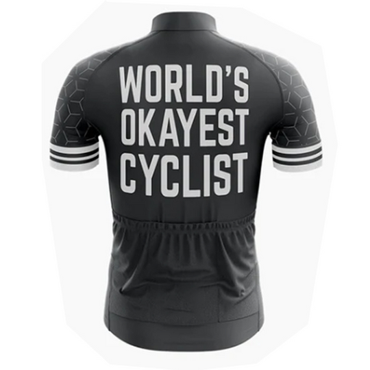 Hilarious and stylish cycling jersey with the "World's Okayest Cyclist" design. Great for casual and pro riders alike. | Cycling Supreme