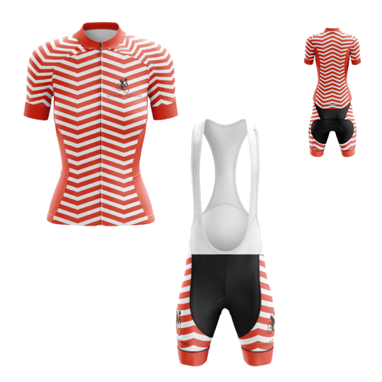 Women's cycling kit featuring a Thanksgiving Red Wave design for a stylish look | Cycling Supreme