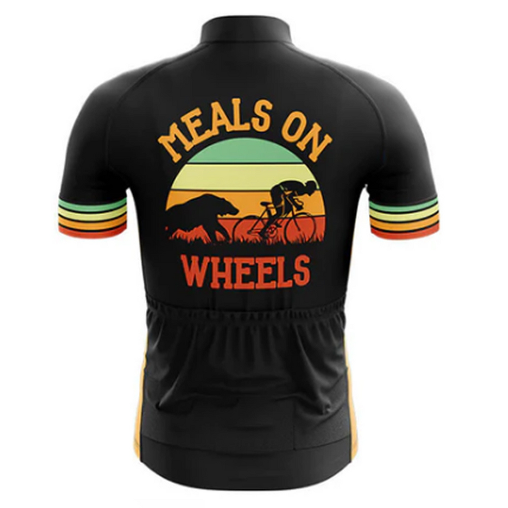 Playful and functional cycling jersey with the "Meals on Wheels" design. A great mix of humor and performance. | Cycling Supreme