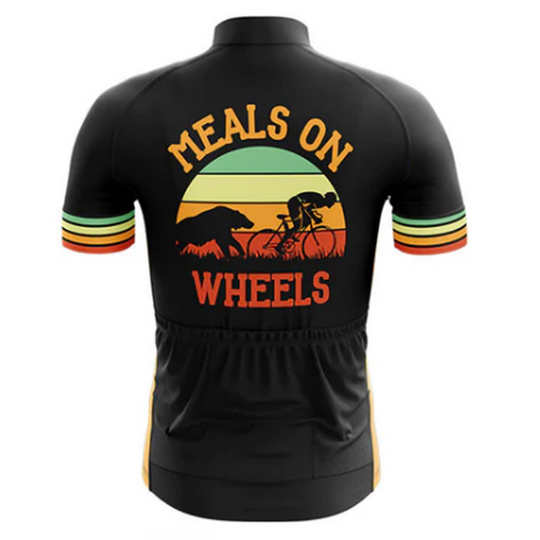 Playful and functional cycling jersey with the "Meals on Wheels" design. A great mix of humor and performance. | Cycling Supreme