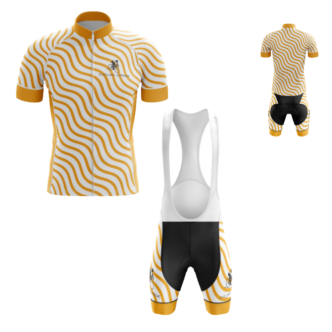 Men's Thanksgiving Orange Wave cycling kit featuring a lively orange wave design and performance-enhancing, breathable fabric | Cycling Supreme