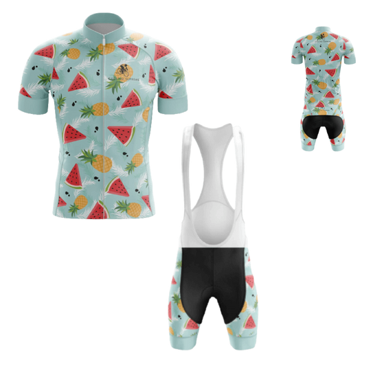 Men's Watermelon/Pineapple cycling kit featuring a vibrant fruit design with breathable fabric for a fun, comfortable ride | Cycling Supreme