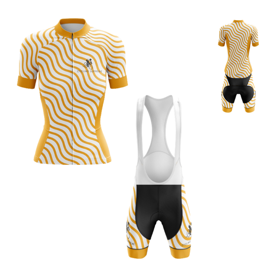 Women's cycling kit featuring a Thanksgiving Orange Wave design for a festive ride | Cycling Supreme