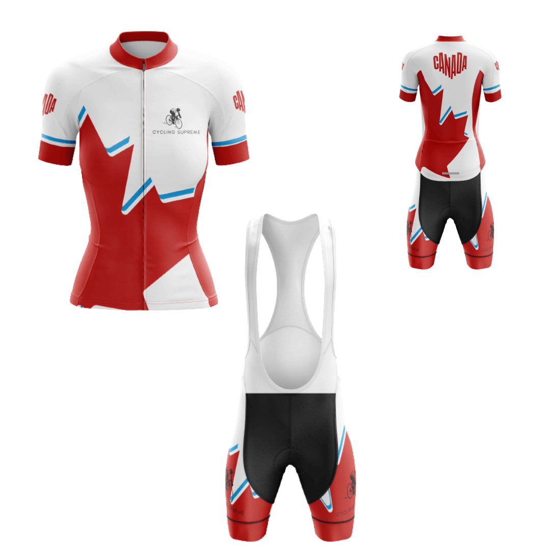 Women's cycling kit with the Canada Leaf design for a stylish ride | Cycling Supreme