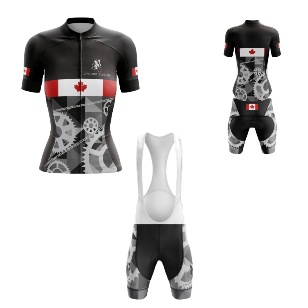 Women's cycling kit featuring the Canada Crank design for a sleek look. | Cycling Supreme