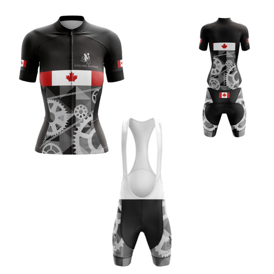 Women's cycling kit featuring the Canada Crank design for a sleek look. | Cycling Supreme