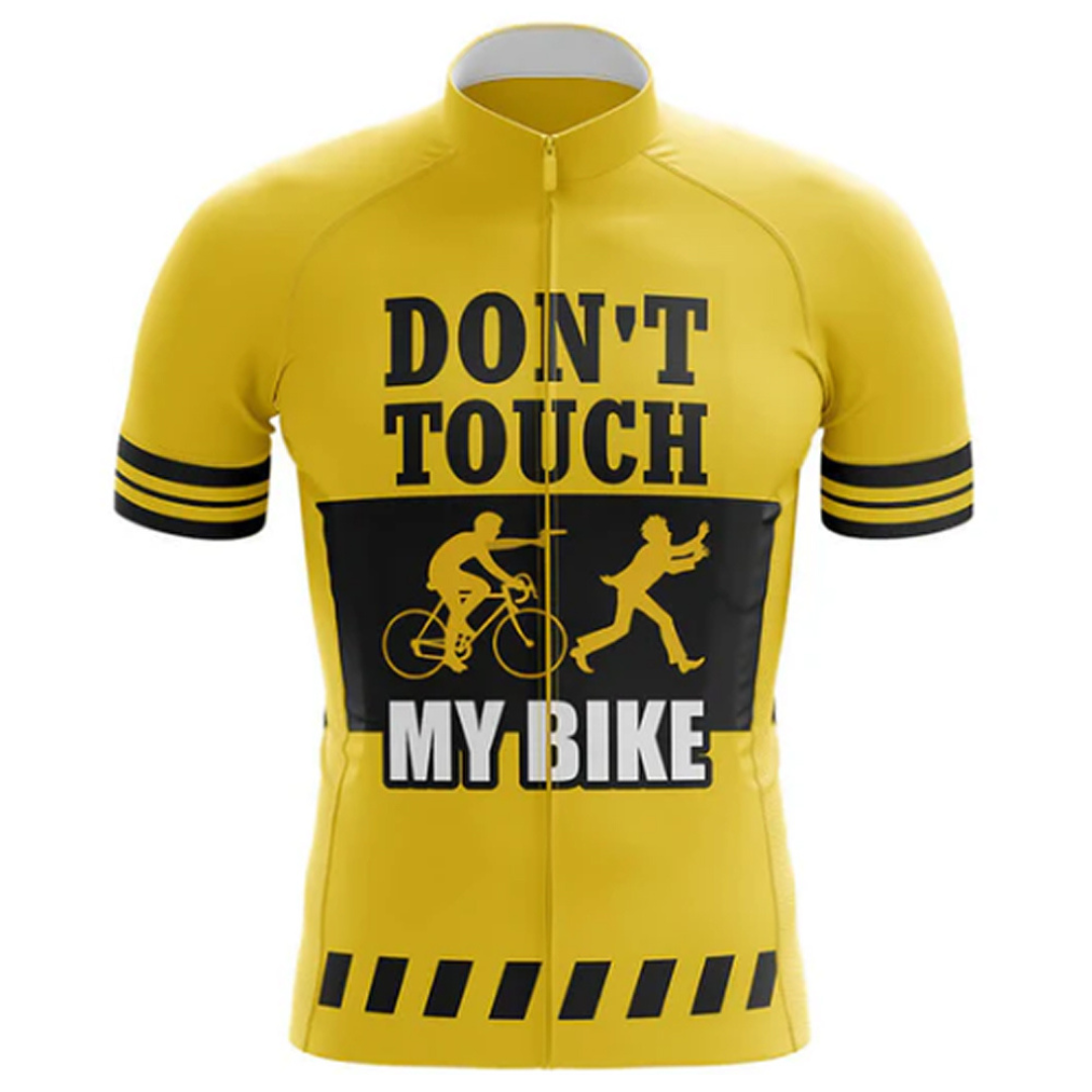 Funny cycling jersey with a bold "Don't Touch My Bike" statement. Ideal for riders who love humor and performance. | Cycling Supreme