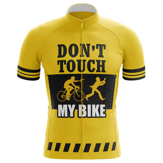 Funny cycling jersey with a bold "Don't Touch My Bike" statement. Ideal for riders who love humor and performance. | Cycling Supreme
