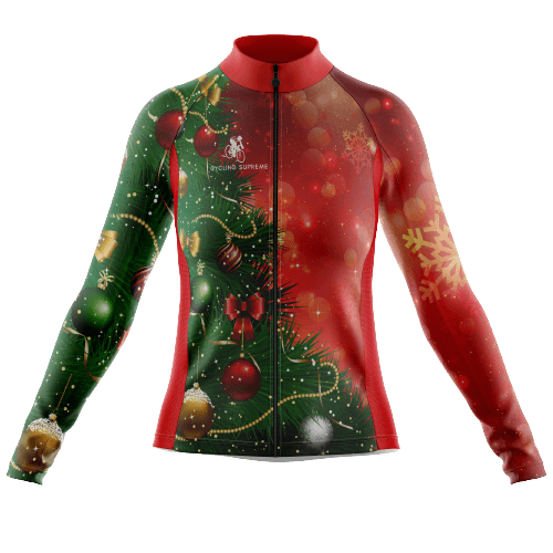 Cycling Jersey Long Sleeve Christmas Tree Womens
