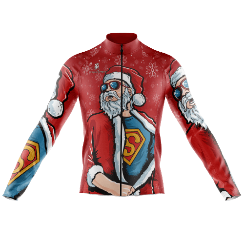 Cycling Jersey Long Sleeve Superman Santa Mens