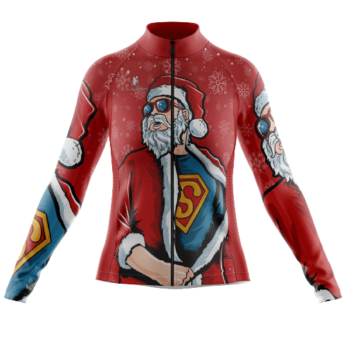 Long Sleeve Cycling Jersey Superman Santa Womens-Cycling Supreme