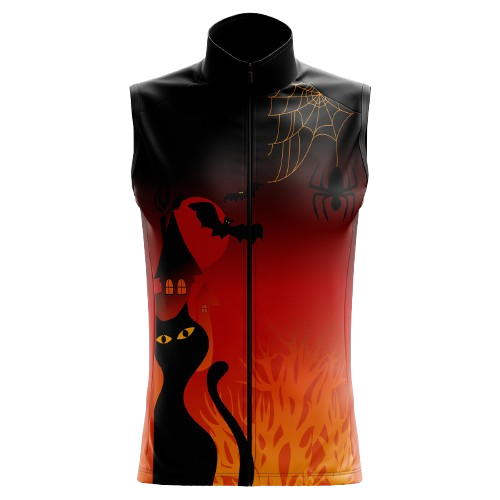 Women's Halloween Cats & Bats sleeveless cycling jersey with a fun cats and bats design for festive Halloween rides. | Cycling Supreme