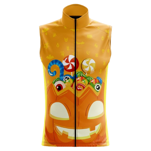 Women's Trick Or Treat sleeveless cycling jersey with fun Halloween graphics for festive rides. | Cycling Supreme