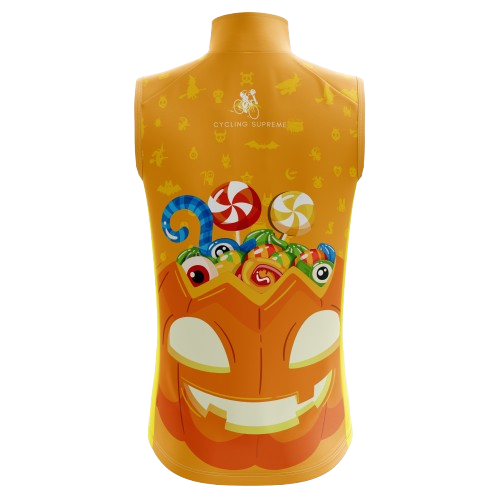 Women's Trick Or Treat sleeveless cycling jersey with fun Halloween graphics for festive rides. | Cycling Supreme