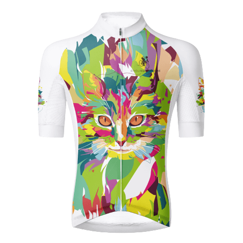 Tie Dye Kitty Aero Jersey with a race fit, combining fun, vibrant design with aerodynamic efficiency. | Cycling Supreme