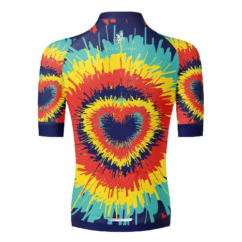 Vibrant tie-dye love pattern, colorful and performance-oriented. | Cycling Supreme