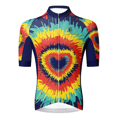 Vibrant tie-dye love pattern, colorful and performance-oriented. | Cycling Supreme