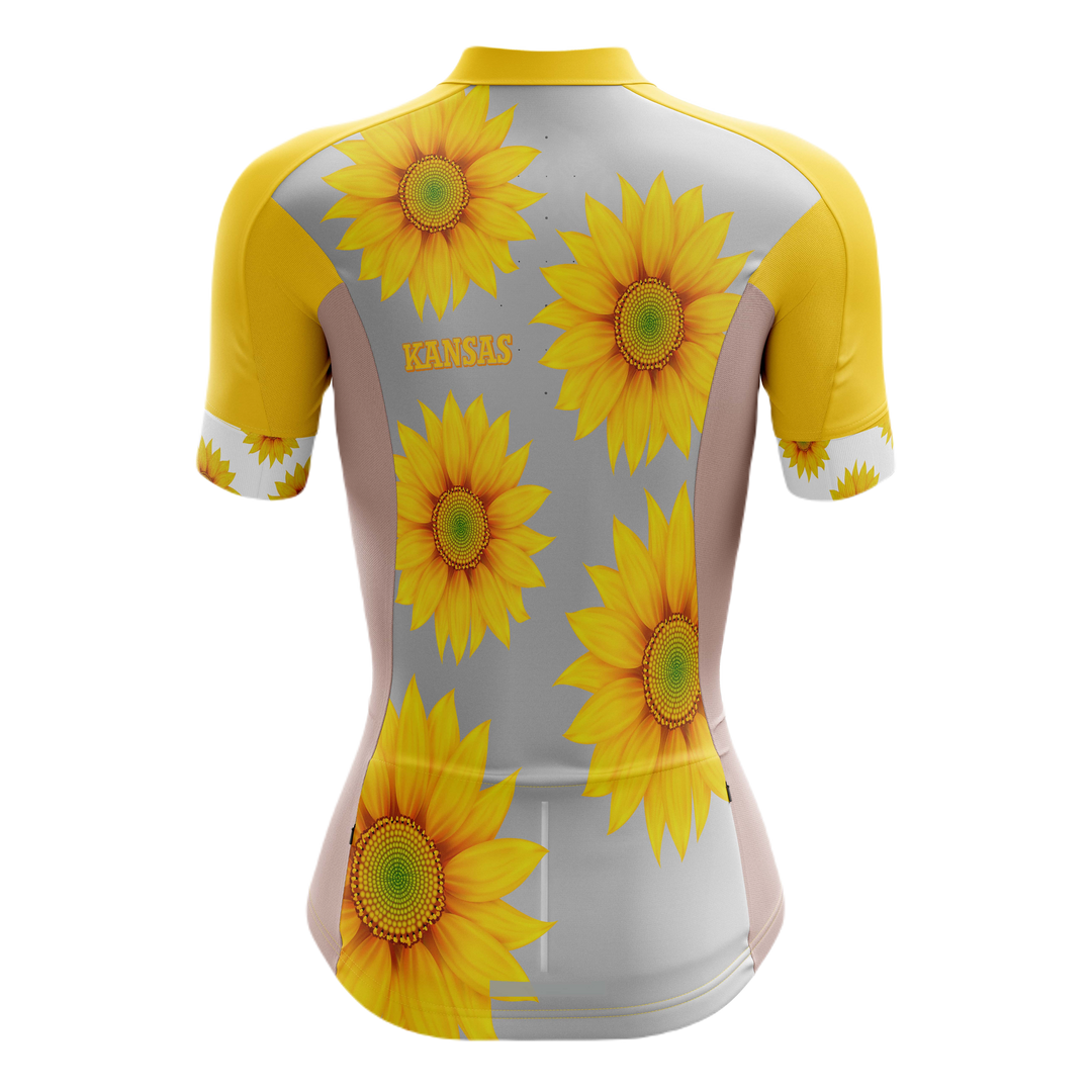Kansas Sunflower Women's Cycling Jersey featuring a bright sunflower design | Cycling Supreme