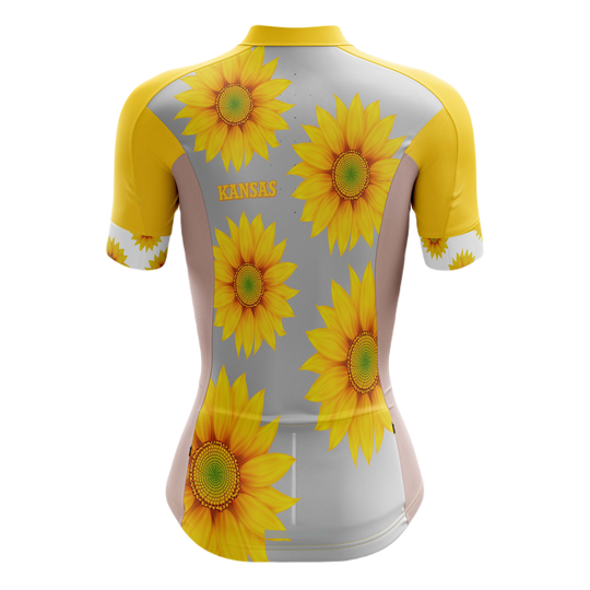 Kansas Sunflower Women's Cycling Jersey featuring a bright sunflower design | Cycling Supreme