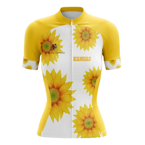 Kansas Sunflower Women's Cycling Jersey featuring a bright sunflower design | Cycling Supreme