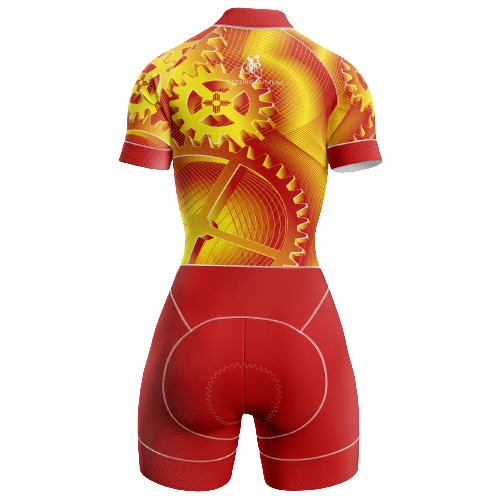 Gear-themed women's triathlon suit for cycling enthusiasts. | Cycling Supreme