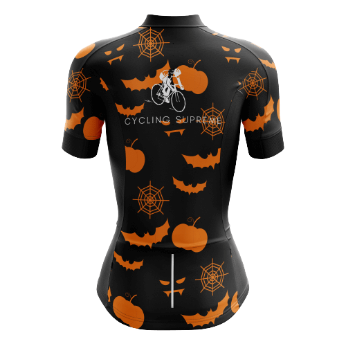 Women's cycling jersey with pumpkins and bats. | Cycling Supreme