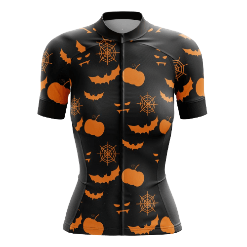 Women's cycling jersey with pumpkins and bats. | Cycling Supreme