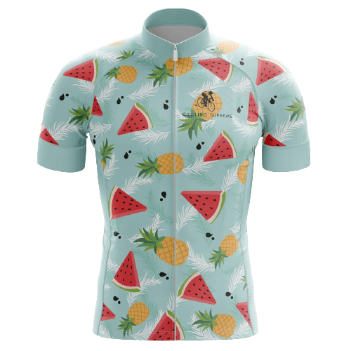 Men's Watermelon/Pineapple cycling kit featuring a vibrant fruit design with breathable fabric for a fun, comfortable ride | Cycling Supreme