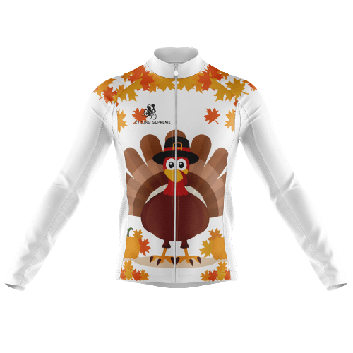 Men's long sleeve cycling jersey with Thanksgiving turkey design. | Cycling Supreme