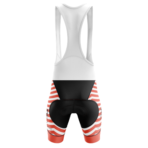 Unisex bib shorts with a red wave design for Thanksgiving. | Cycling Supreme