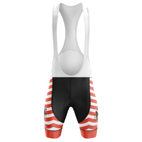 Unisex bib shorts with a red wave design for Thanksgiving. | Cycling Supreme