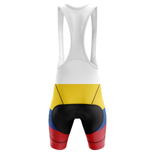 Unisex bib shorts featuring the Colombian flag for a patriotic ride | Cycling Supreme