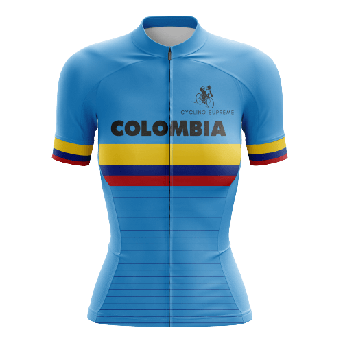 Women's cycling kit with the Colombia Flag design for a vibrant ride | Cycling Supreme