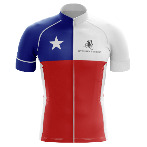 Men's Chile Flag cycling kit with a vibrant Chilean flag design and breathable material for a patriotic and stylish ride | Cycling Supreme