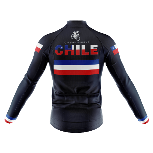 Men's long sleeve cycling jersey with Chile black flag design. | Cycling Supreme
