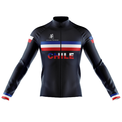 Men's long sleeve cycling jersey with Chile black flag design. | Cycling Supreme