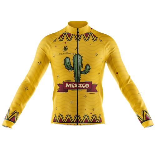 Men's long sleeve cycling jersey with Mexico cactus design. | Cycling Supreme