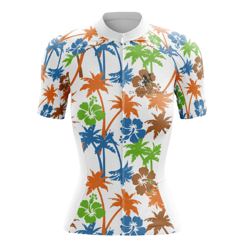 Women's cycling jersey with flower and palm graphics. | Cycling Supreme