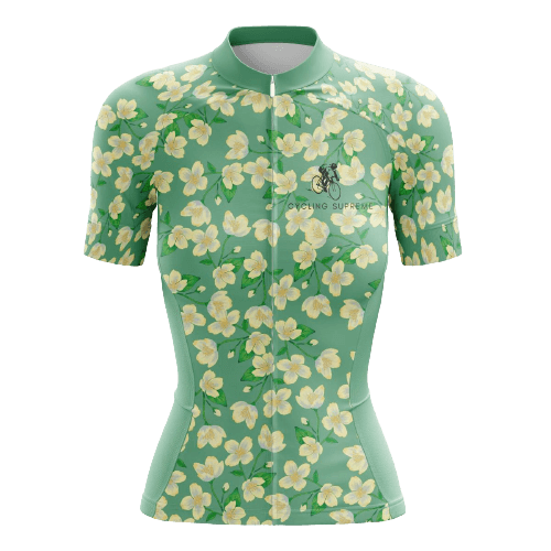 Women's cycling jersey with yellow blossom design. | Cycling Supreme