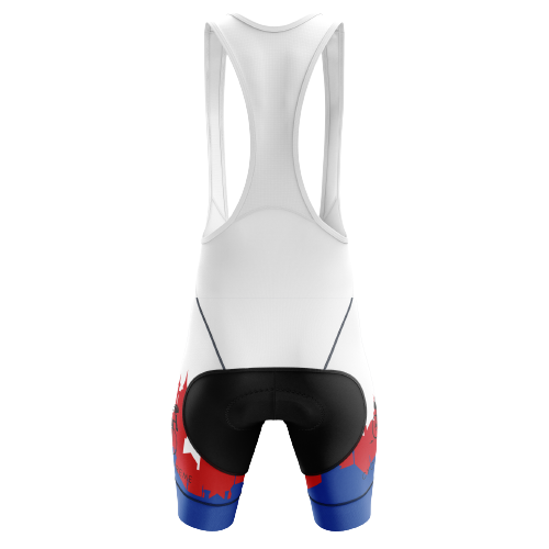 Unisex bib shorts in Czech flag colors, white, red, and blue. | Cycling Supreme