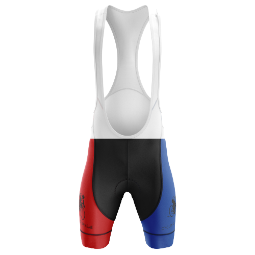Red and blue unisex bib shorts inspired by Czech colors. | Cycling Supreme